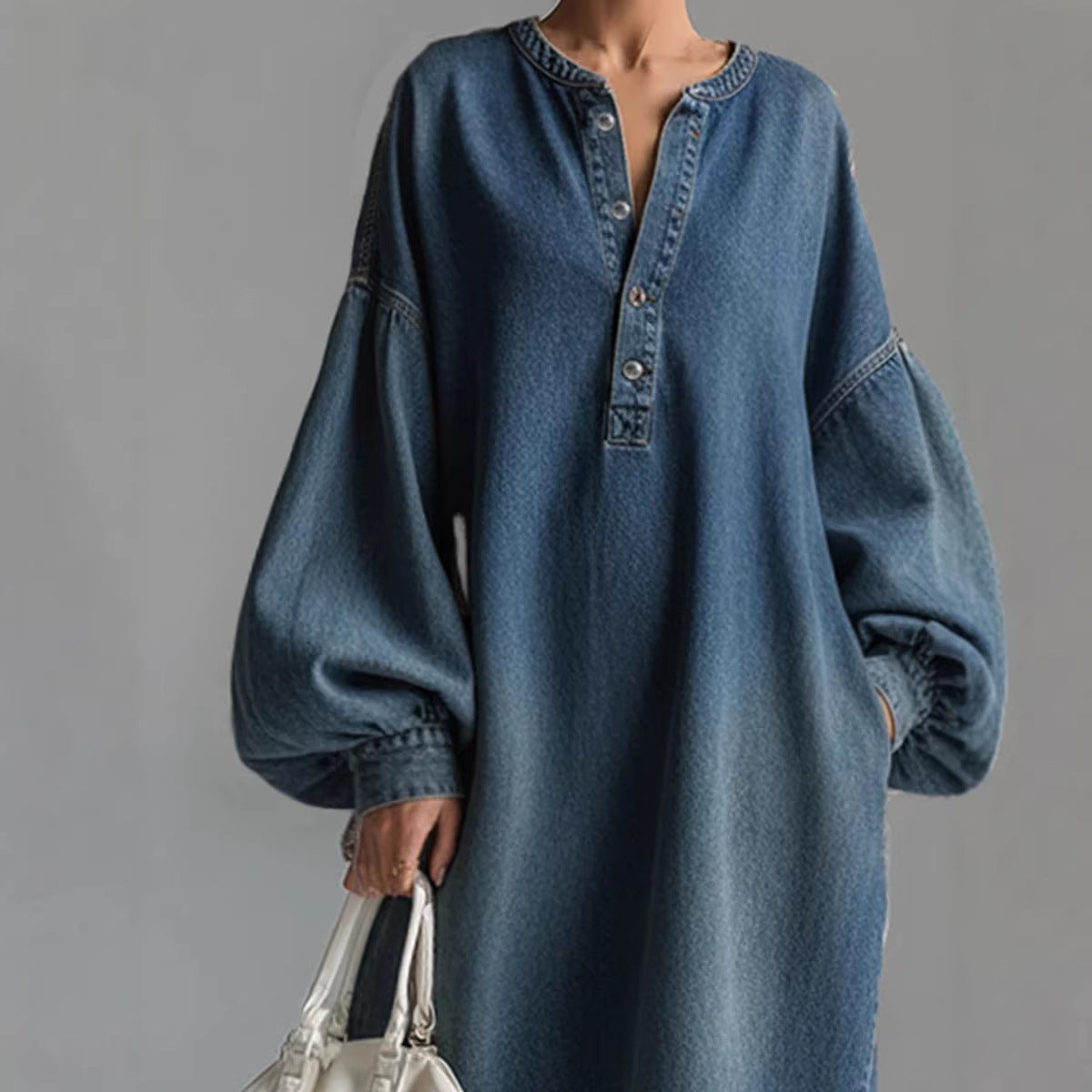 Stand-up Collar Mid-length Denim Skirt For Women Spring Season