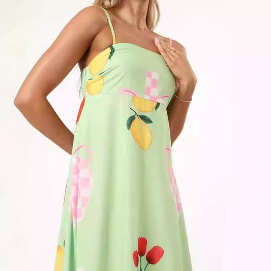 Strap Maxi A-line Printed Dress