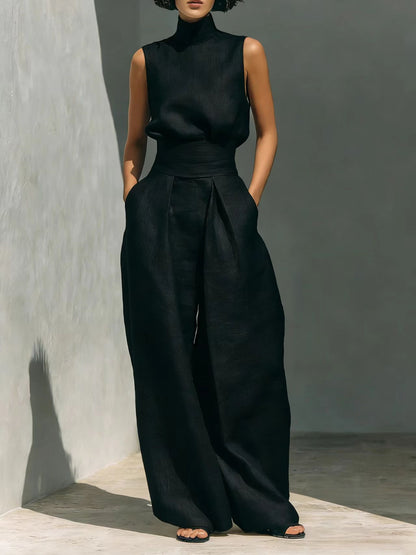 Cotton-linen Sleeveless Pants Casual Suit For Women