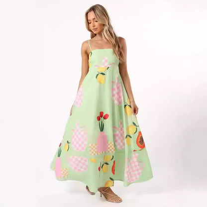 Strap Maxi A-line Printed Dress