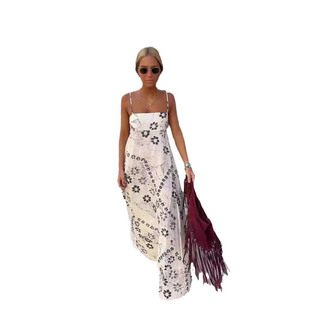 Strap Maxi A-line Printed Dress