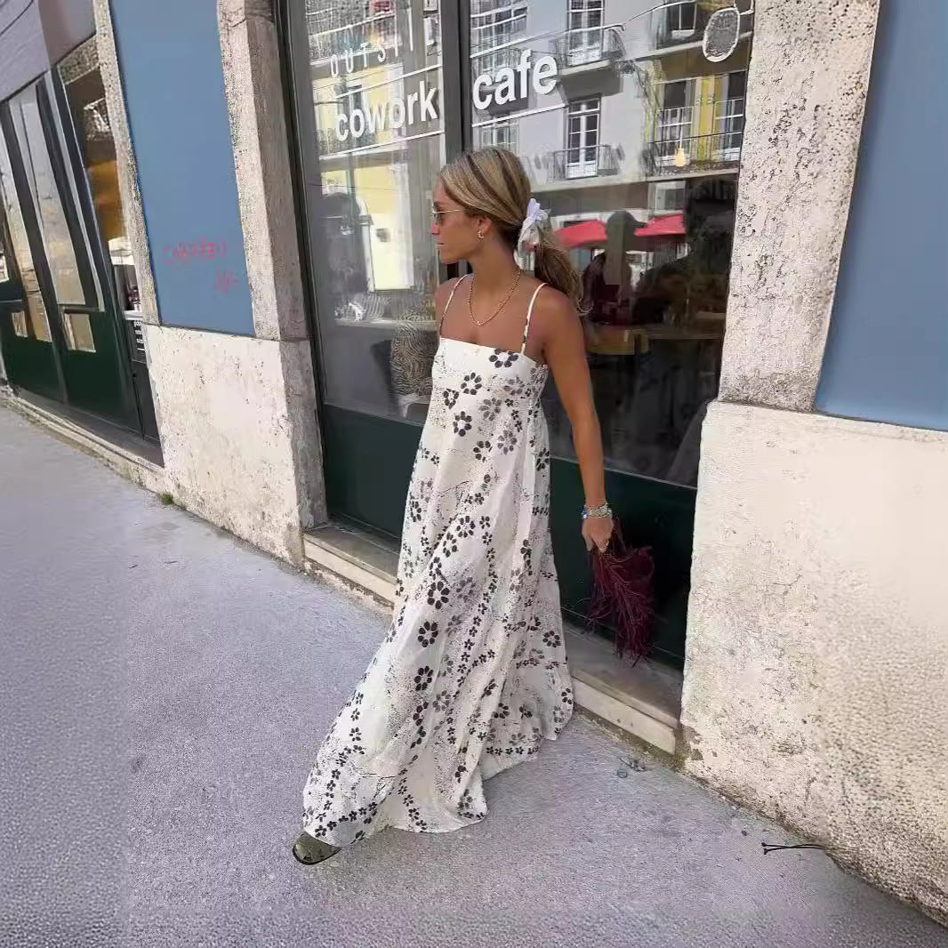 Strap Maxi A-line Printed Dress