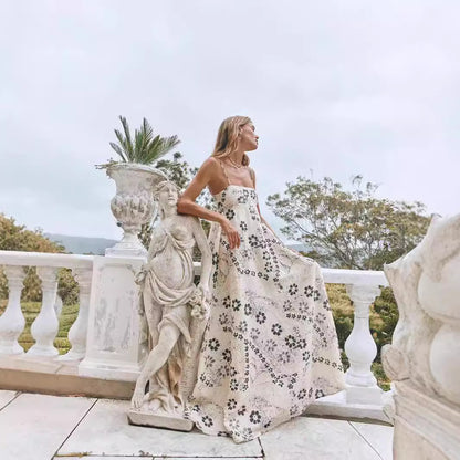 Strap Maxi A-line Printed Dress