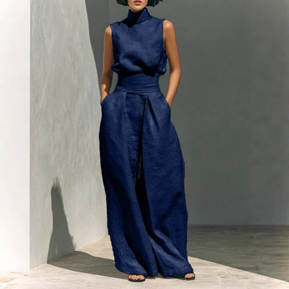 Cotton-linen Sleeveless Pants Casual Suit For Women